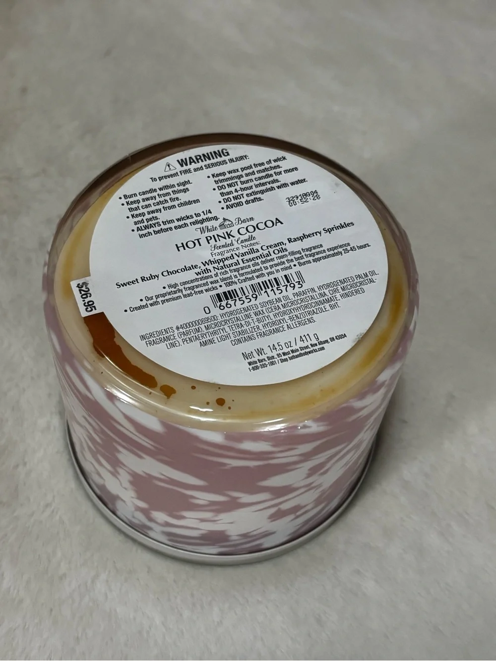 White Barn Hot Pink Cocoa Three-Wick Candle - Picture 3 of 3